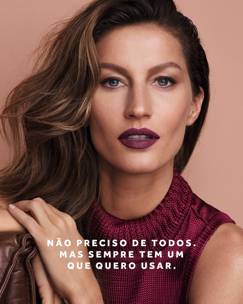 Gisele Bundchen models dark plum lip color for O Boticário beauty campaign