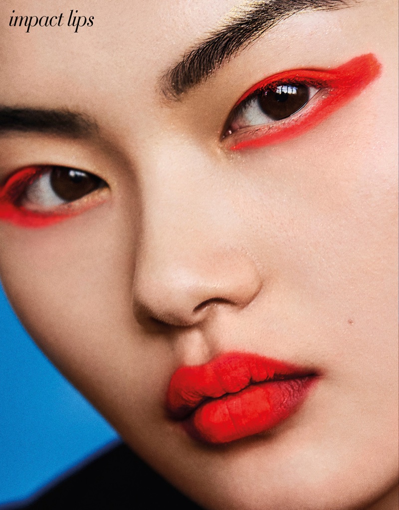 He Cong Models Red-Hot Beauty Looks for Vogue Taiwan