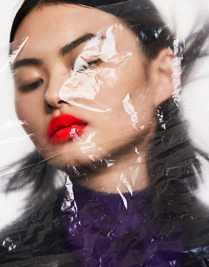 He Cong Models Red-Hot Beauty Looks for Vogue Taiwan