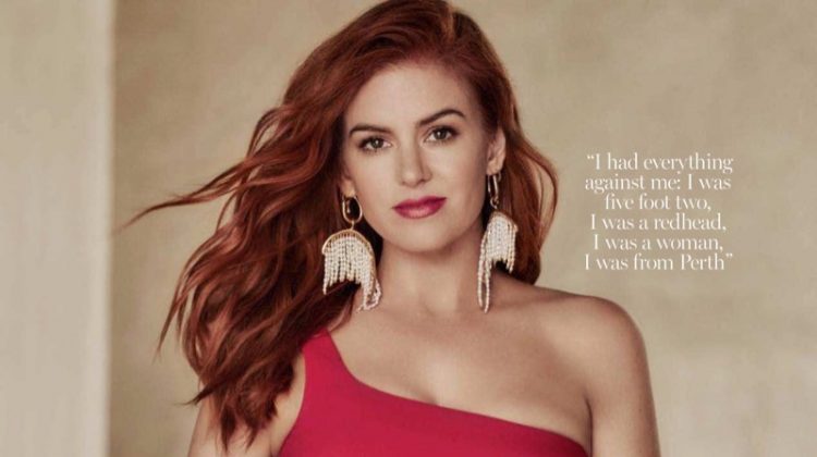 Isla Fisher poses in Likely dress, Ellery earrings and Tiffany & Co. bracelet