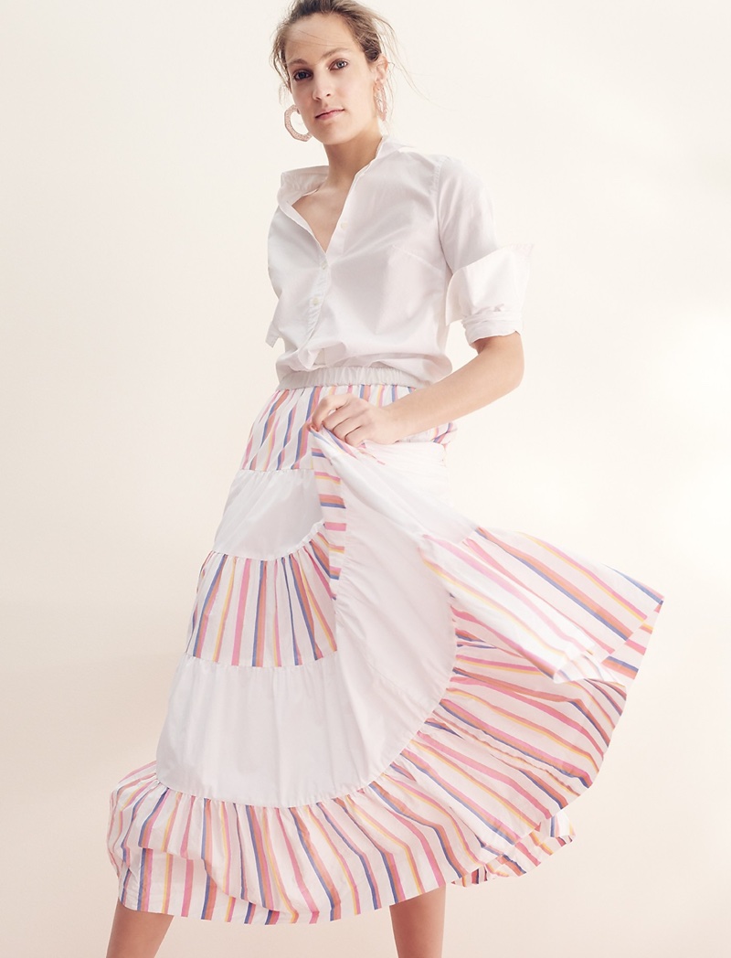 Thomas Mason for J. Crew Boy Shirt and Tiered Midi Skirt in Sorbet Stripe