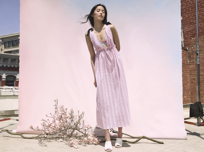 Xiao Wen Ju wears pink dress for La Ligne's summer 2018 campaign