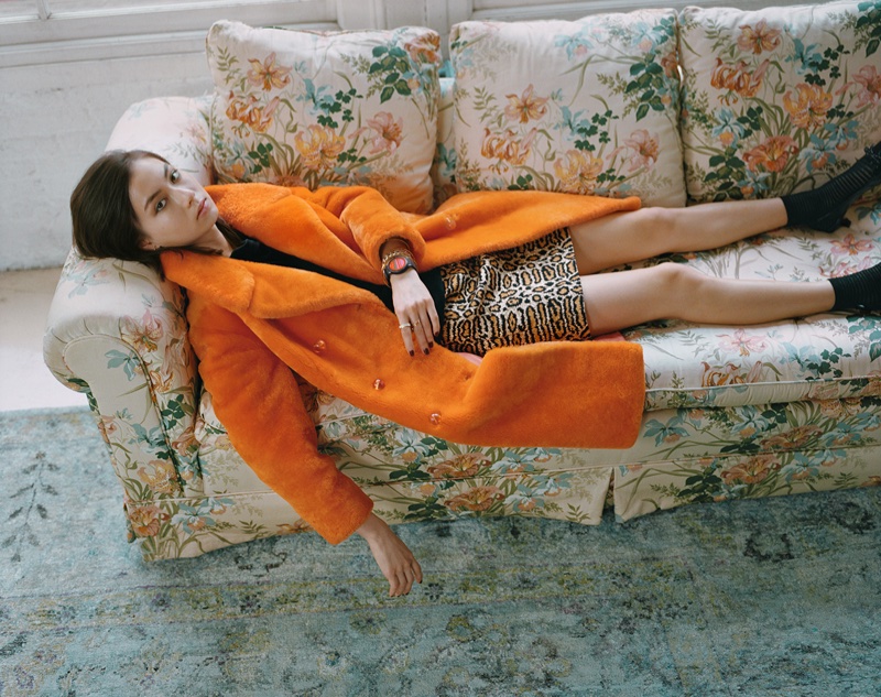 Model Lauren Tsai lounges in Marc Jacobs Smartwatches campaign