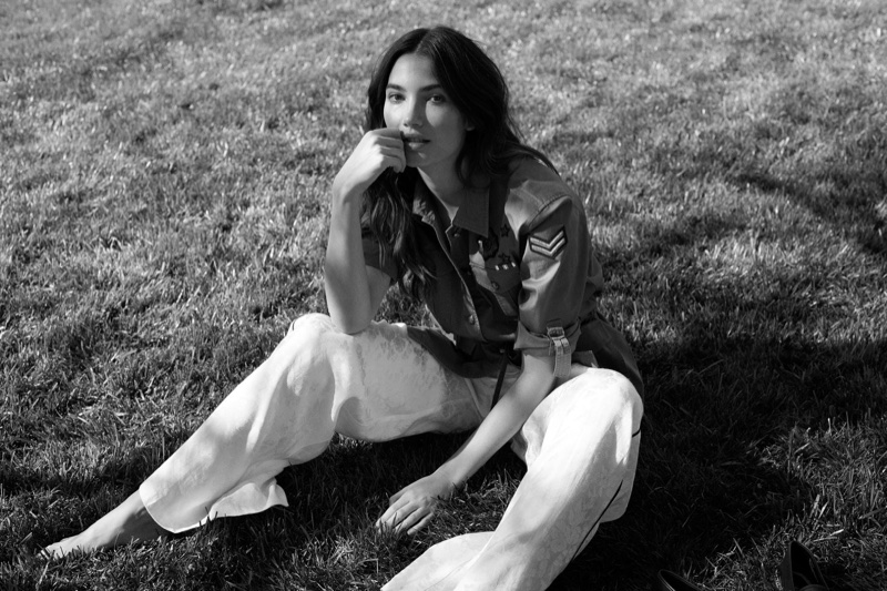 Photographed in black and white, Lily Aldridge fronts Lauren Ralph Lauren summer 2018 campaign