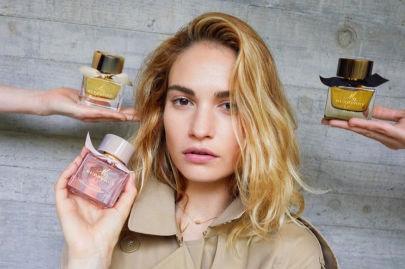 Actress Lily James is the face of the My Burberry fragrance campaign