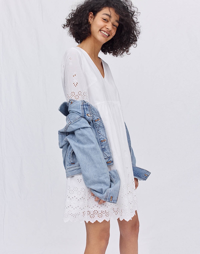 Madewell Eyelet Lattice Dress and The Boxy-Crop Jean Jacket in Fitzgerald Wash