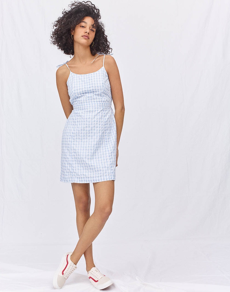 Madewell Gingham Tie-Strap Dress and Vans Unisex Old Skool Lace-Up Sneakers
