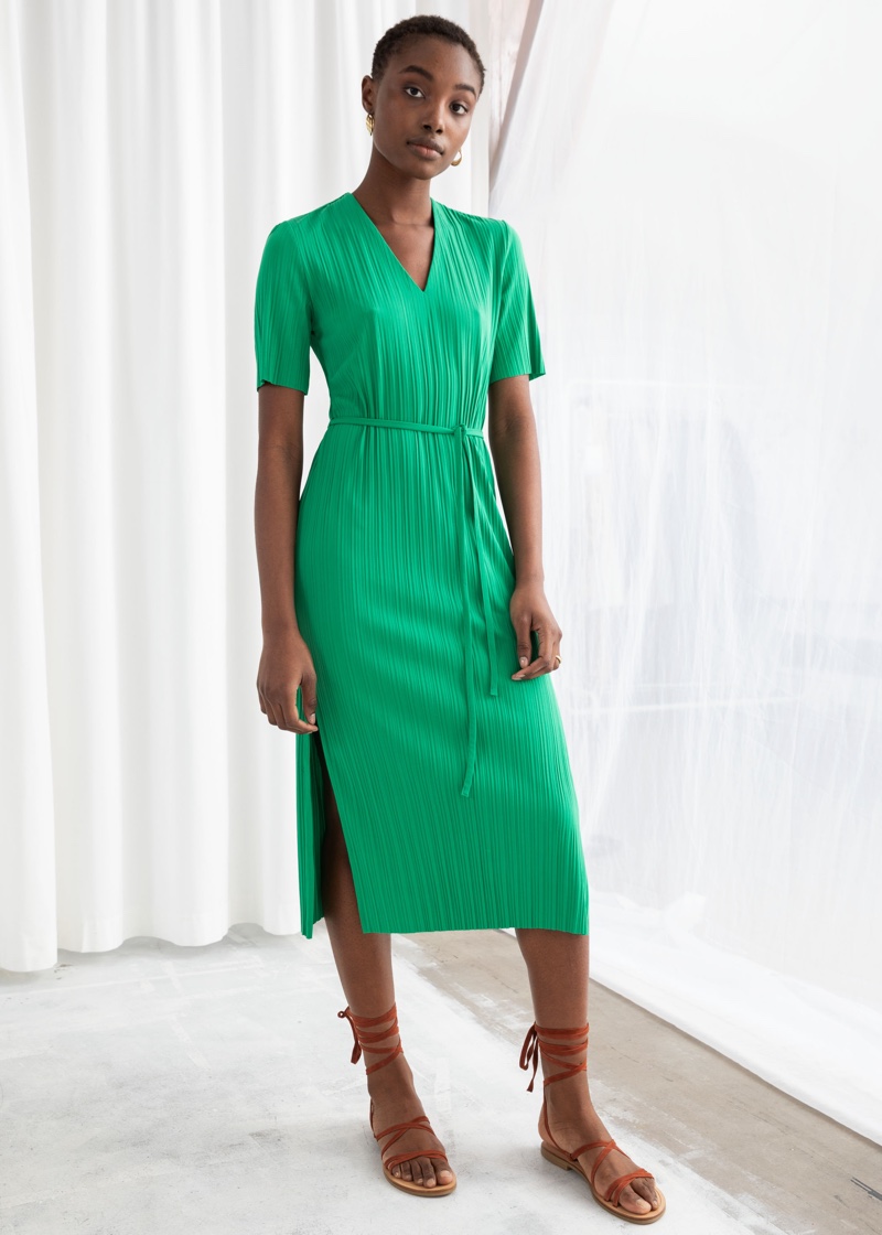 & Other Stories Belted Plissé Pleated Midi Dress $35 (previously $69)