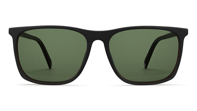 Warby Parker Fletcher Wide Sunglasses in Black Matte Eclipse with Bottle Green Lenses $95