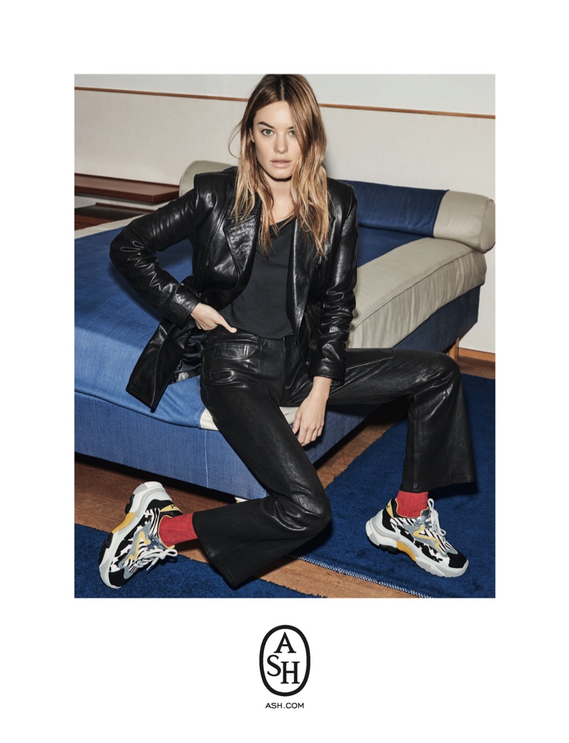 Camille Rowe wears leather jacket for ASH fall-winter 2018 campaign