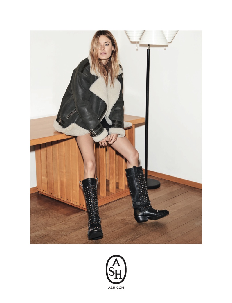 Model Camille Rowe wears shearling jacket for ASH fall-winter 2018 campaign