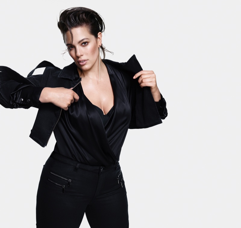 Channeling 1980's style, Ashley Graham poses for Marina Rinaldi Denim fall-winter 2018 campaign