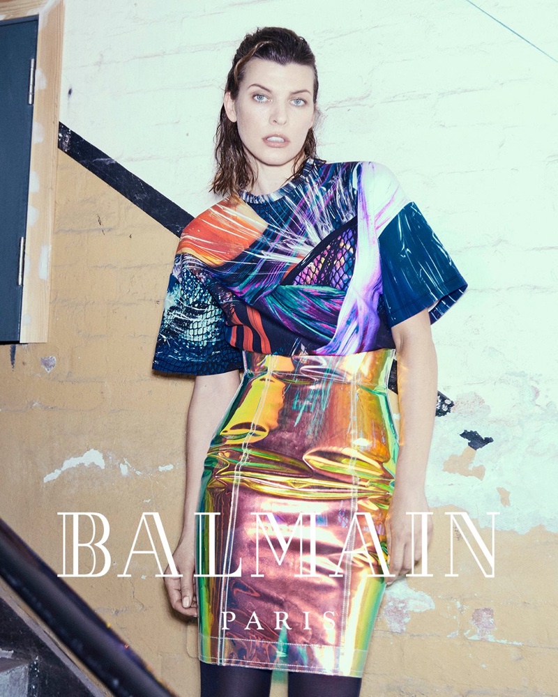 Milla Jovovich poses in colorful look for Balmain fall-winter 2018 campaign