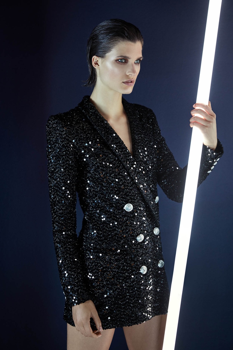 Balmain Double-Breasted Six-Button Paillettes Sequin Jacket