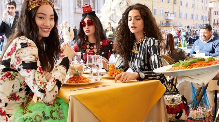 Models eat pasta in Dolce & Gabbana fall-winter 2018 campaign