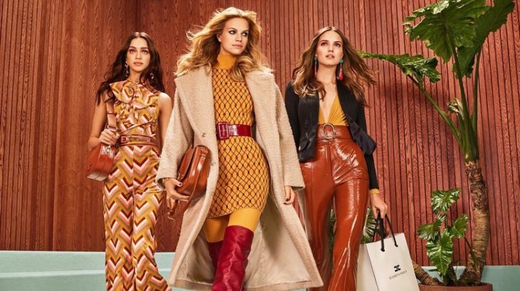 Zhenya Katava, Nadine Leopold and Agne Konciute appear in Elisabetta Franchi fall-winter 2018 campaign