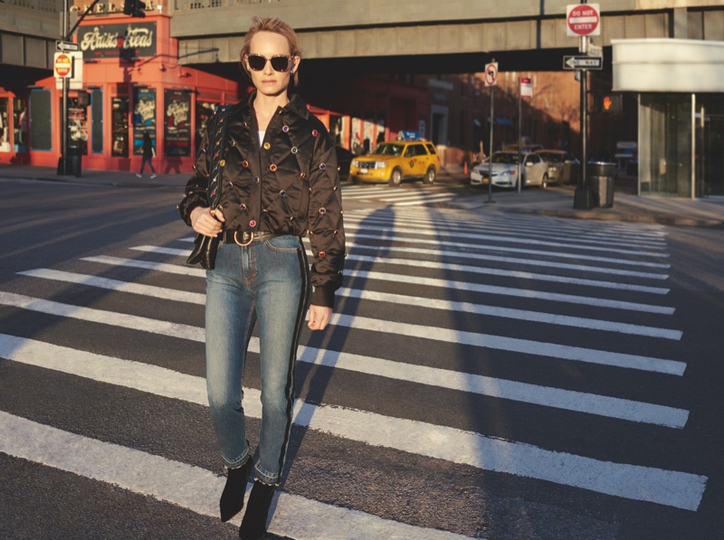 Posing in New York City, Amber Valletta appears in Escada fall-winter 2018 campaign