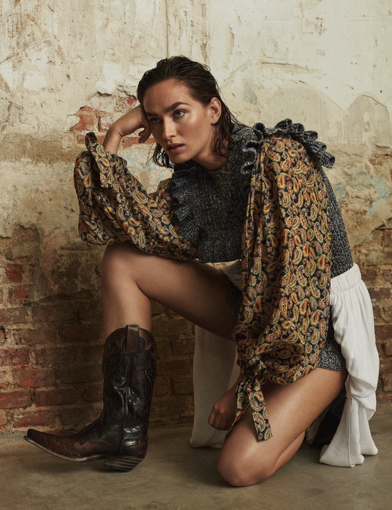 Evgenia Fedoseeva Models Western Fashion for ELLE Spain