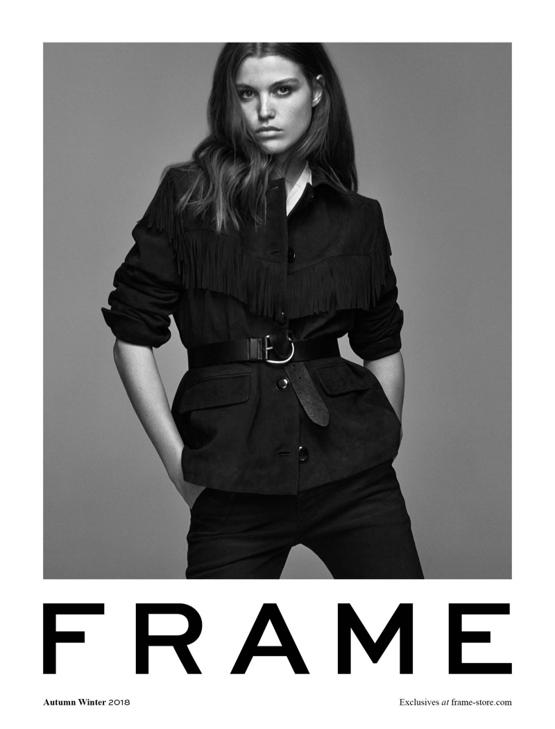 Photographed in black and white, Luna Bijl fronts FRAME fall-winter 2018 campaign