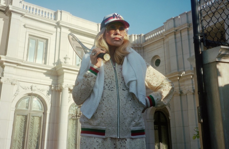 Faye Dunaway poses in tracksuit for Gucci Sylvie campaign