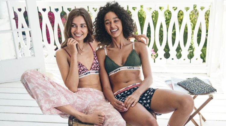 Andreea Diaconu and Damaris Goddrie front H&M x Love Stories lingerie campaign