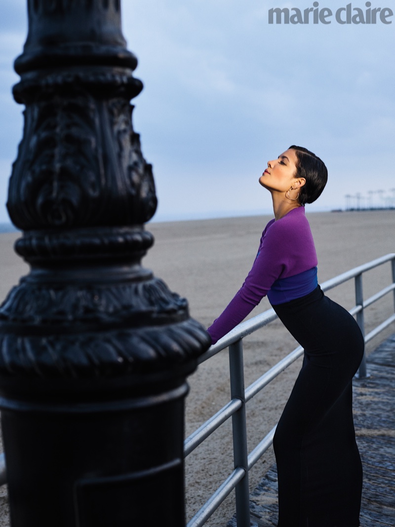 Halsey strikes a pose in a long dress