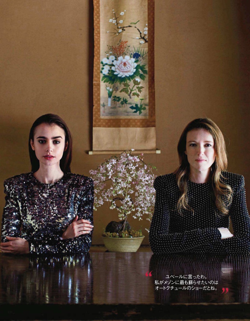 Lily Collins poses with Givenchy designer Clare Waight Keller