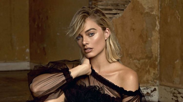 Margot Robbie poses in Molly Goddard dress