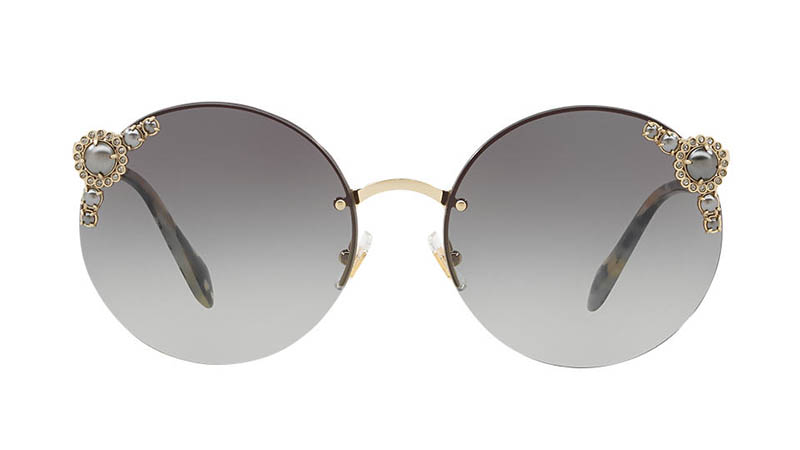 Miu Miu Manière Sunglasses with Pearls in Gold/Grey $540