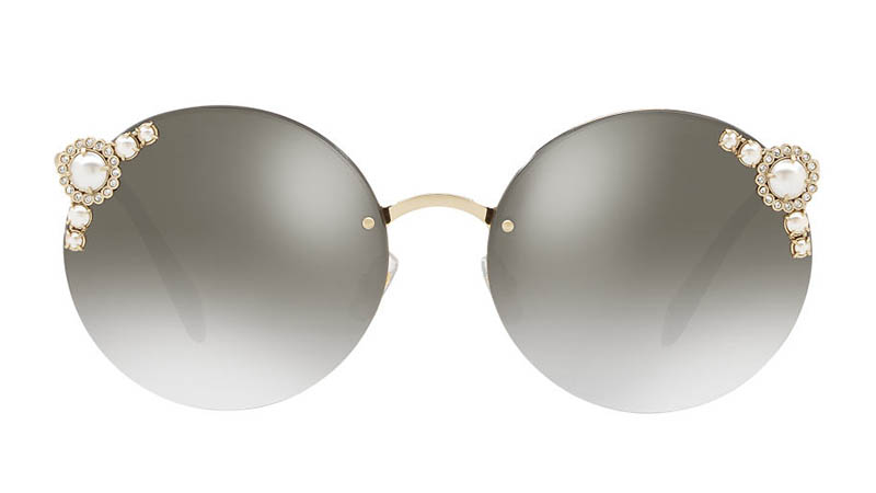Miu Miu Manière Sunglasses with Pearls in Gold/Silver $540