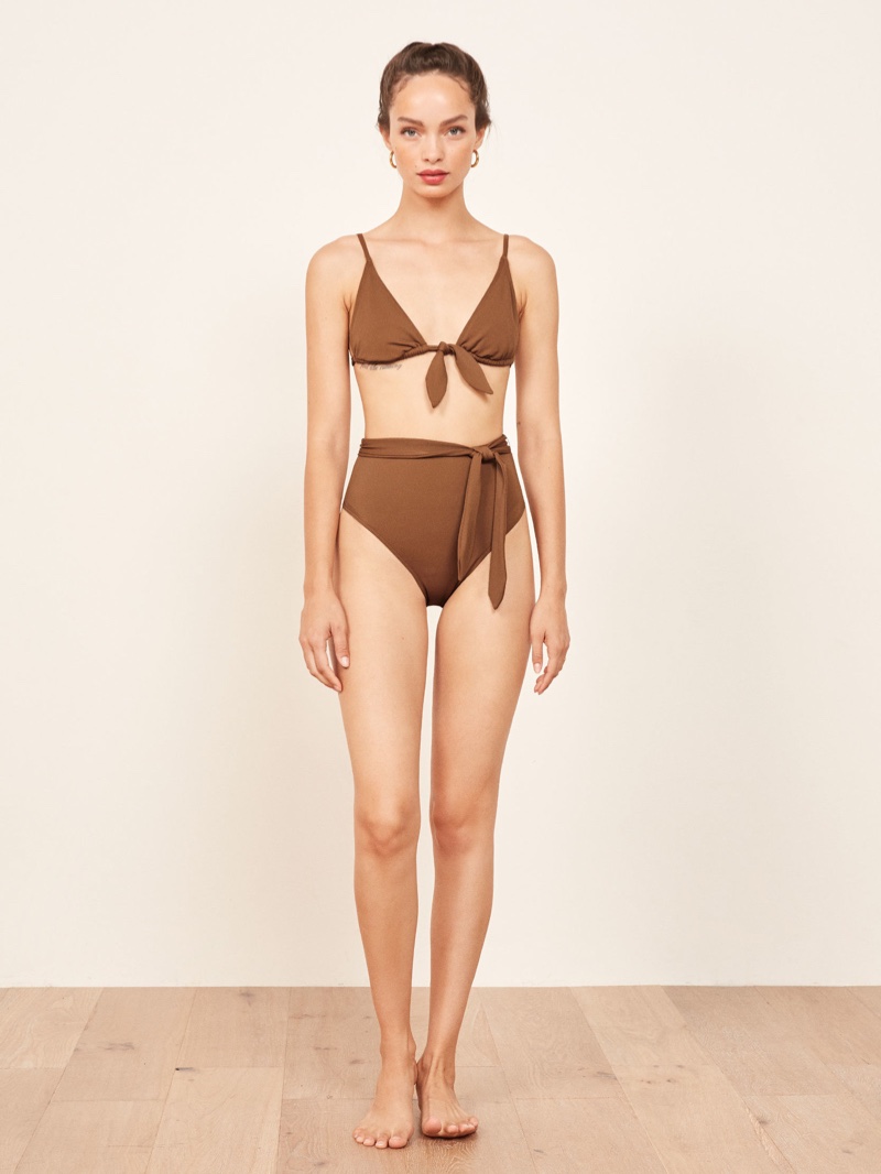 Reformation Guava Bikini Top in Toffee $68 and Papaya Bikini Bottom in Toffee $68