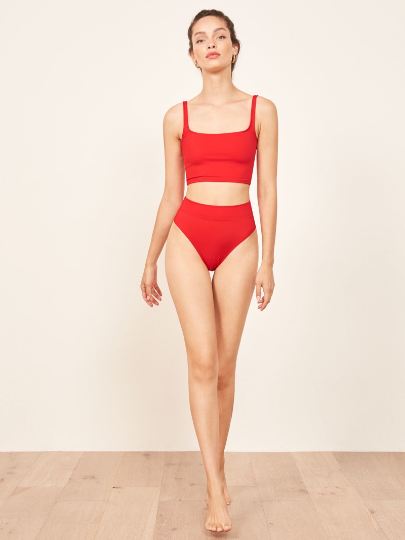 Reformation Majorca Bikini Top in Cherry $68 and Kona Bikini Bottom in Cherry $68