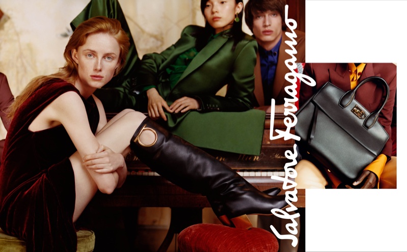 Rianne van Rompaey, Xiao Wen Ju and Edoardo Sebastianelli appear in Salvatore Ferragamo fall-winter 2018 campaign