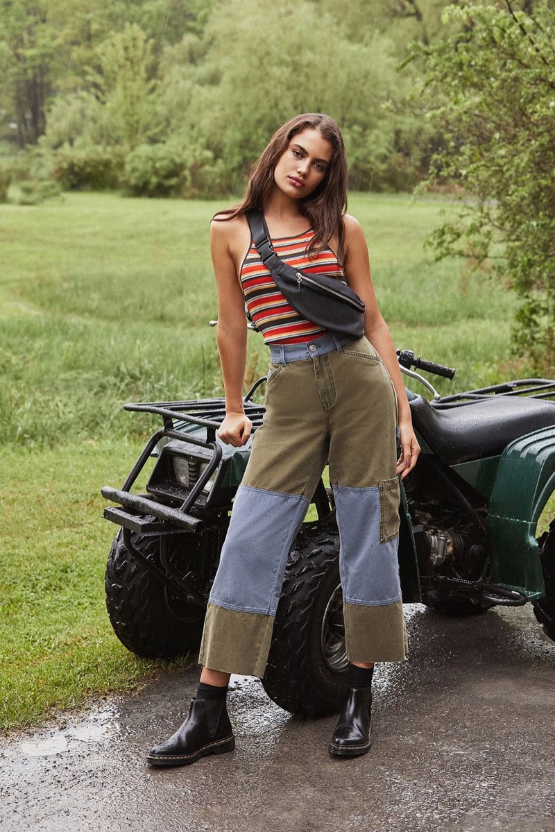 UO Striped Tank Top and Patchwork Utility Pant