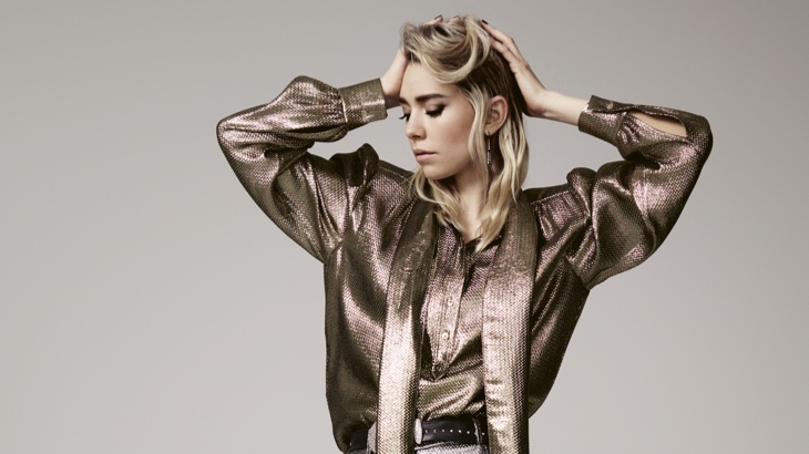 Striking a pose, Vanessa Kriby wears metallic look