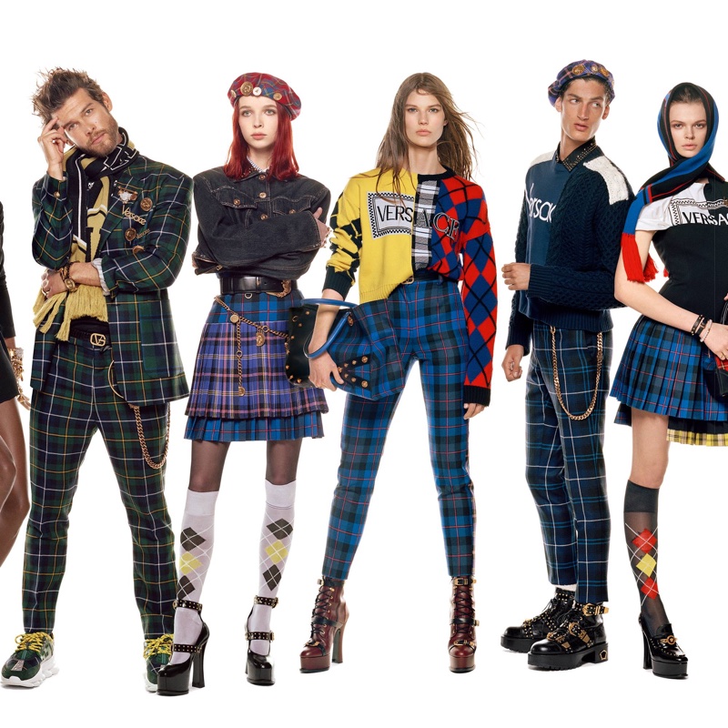 Josh Upshaw, Olivia Forte, Adela Stenberg, Aaron Shandel and Cara Taylor appear in Versace fall-winter 2018 campaign