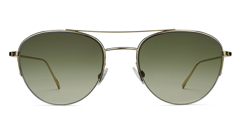 Warby Parker Barrow Sunglasses in Gold with Green Gradient Lenses $145