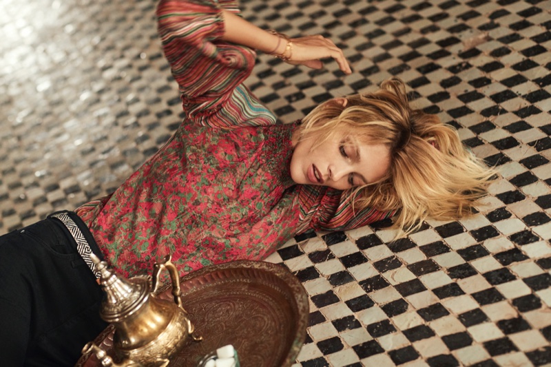 Anja Rubik wears bold prints in Anthropologie September 2018 catalog
