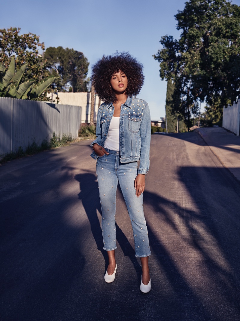 Arlissa wears denim on denim for 7 For All Mankind fall-winter 2018 campaign