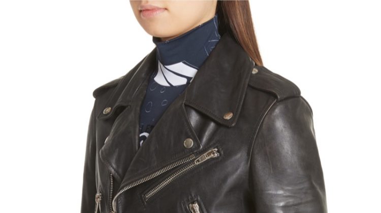 Balenciaga Logo Sleeve Leather Moto Jacket $4,600