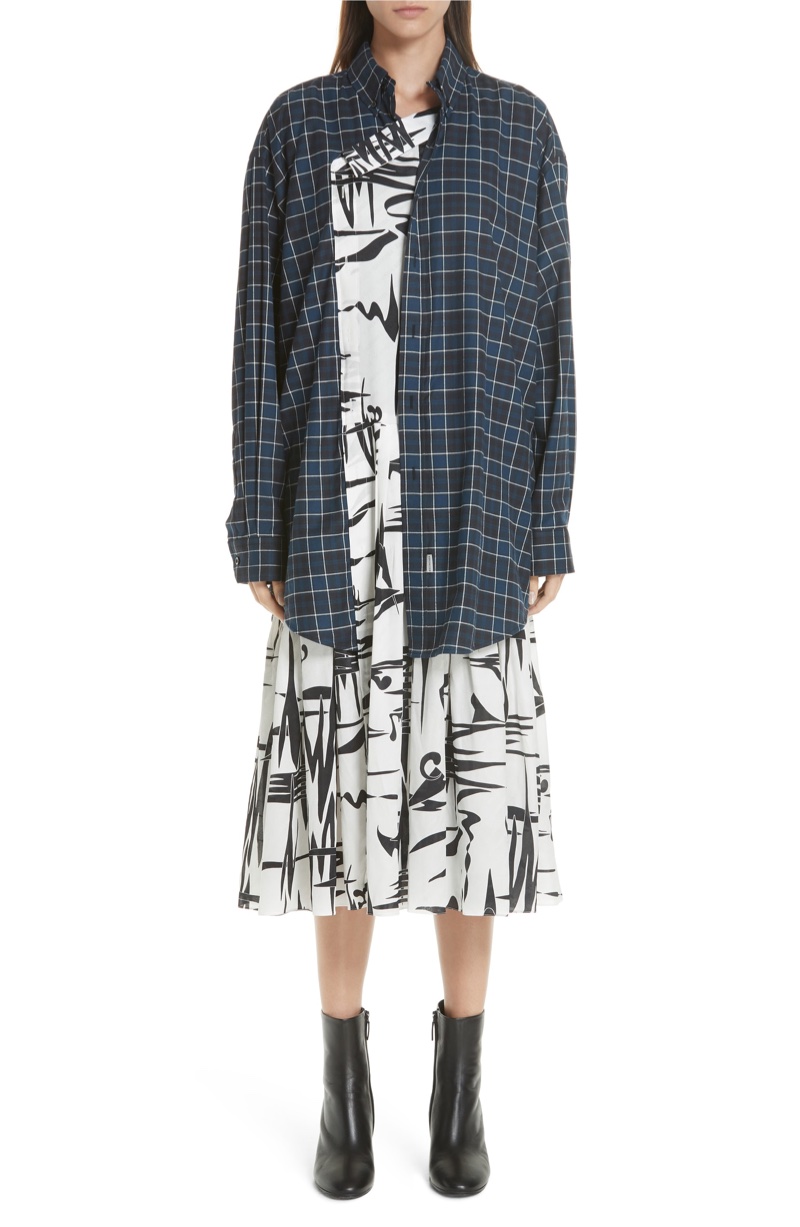 Balenciaga Plaid Overlay Silk Dress $3,200