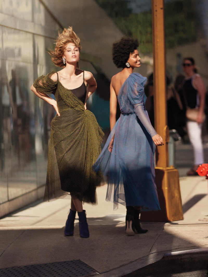 Edie Campbell and Manuela Sanchez pose in New York City for Carolina Herrera fall-winter 2018 campaign