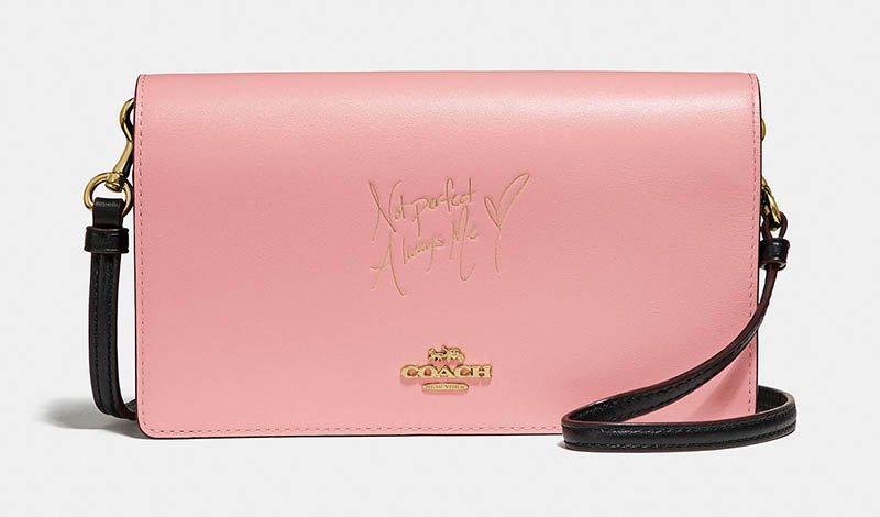 Coach x Selena Gomez Foldover Crossbody Clutch in Peony/Gold $195