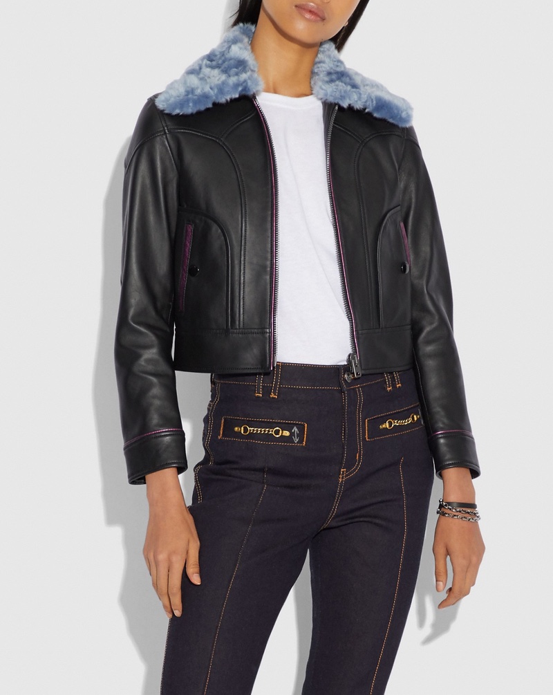 Coach x Selena Gomez Leather Jacket with Faux Fur Collar $1,095