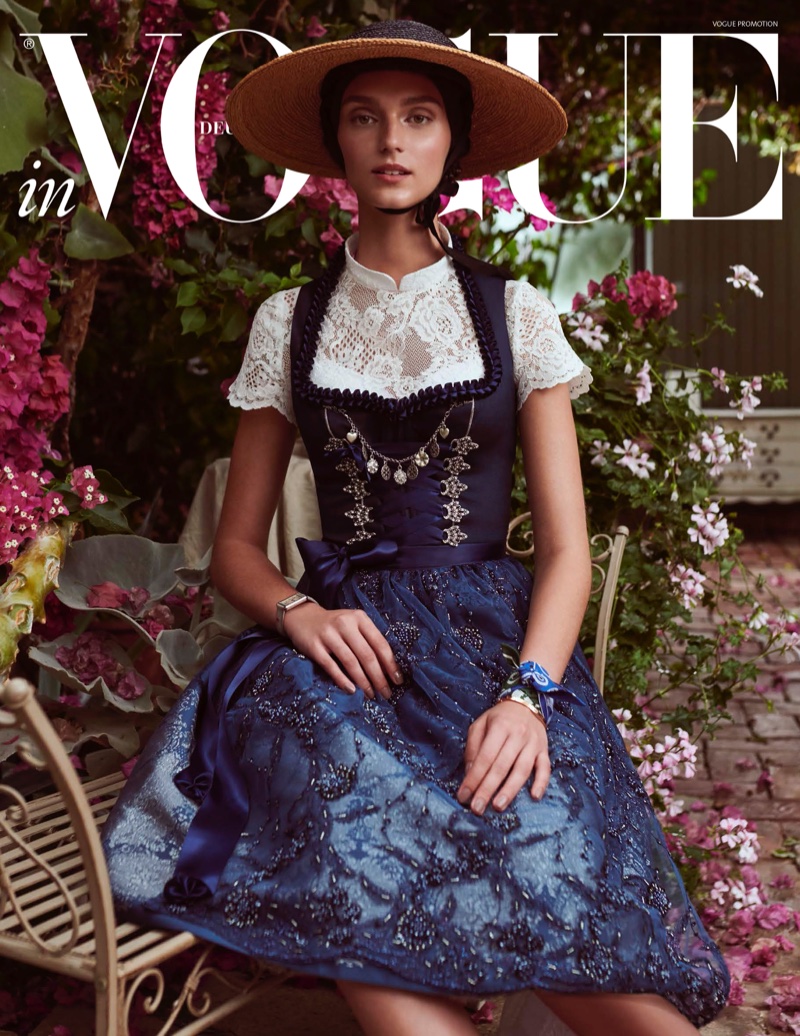Deimante Misiunaite Models Traditional Dresses for Vogue Germany