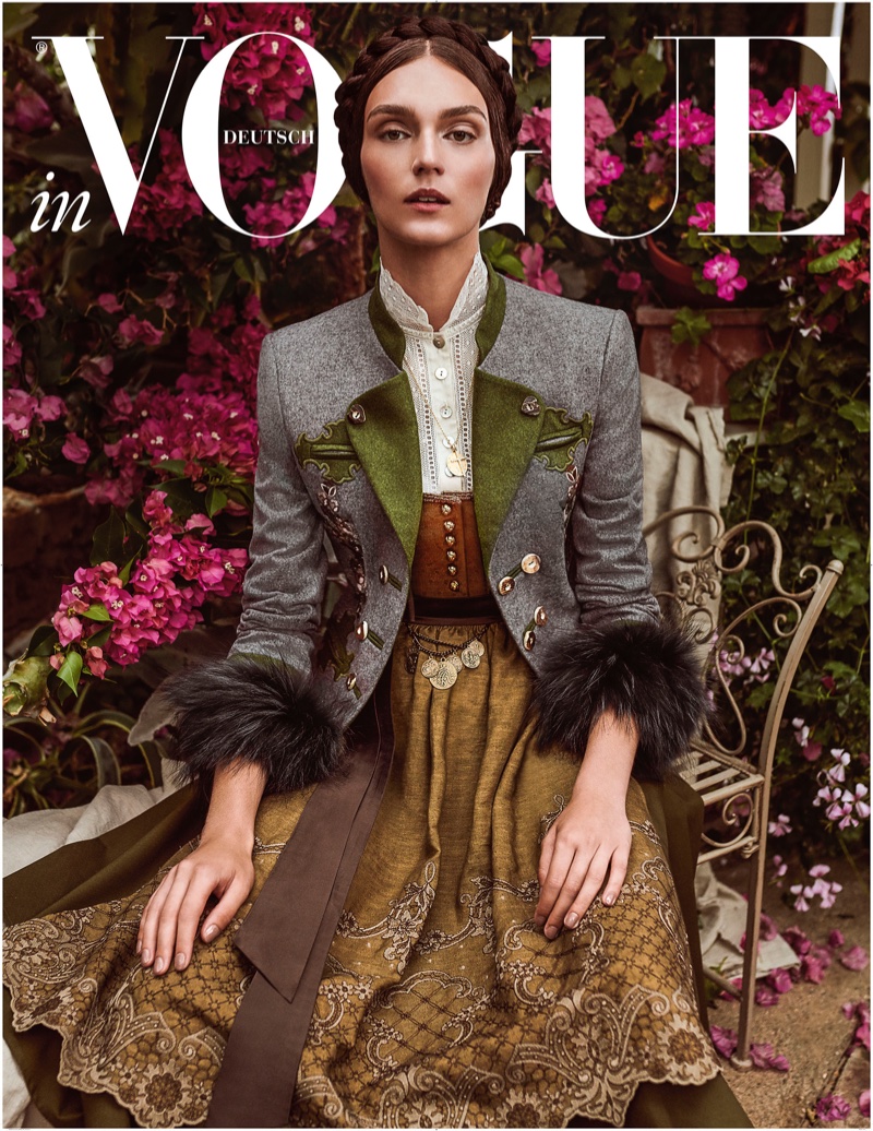 Deimante Misiunaite Models Traditional Dresses for Vogue Germany