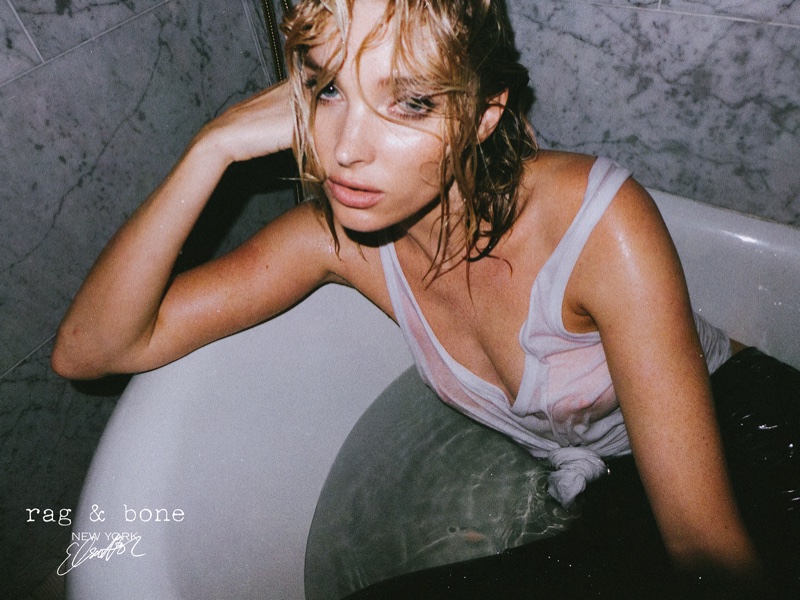 Posing in a bathtub, Elsa Hosk fronts Rag & Bone DIY Project