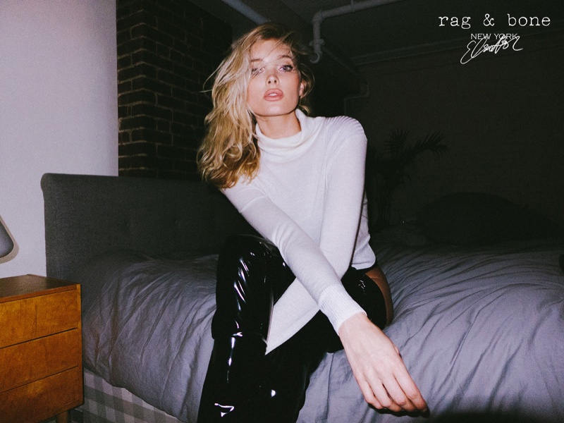 Elsa Hosk poses in bed for Rag & Bone DIY project