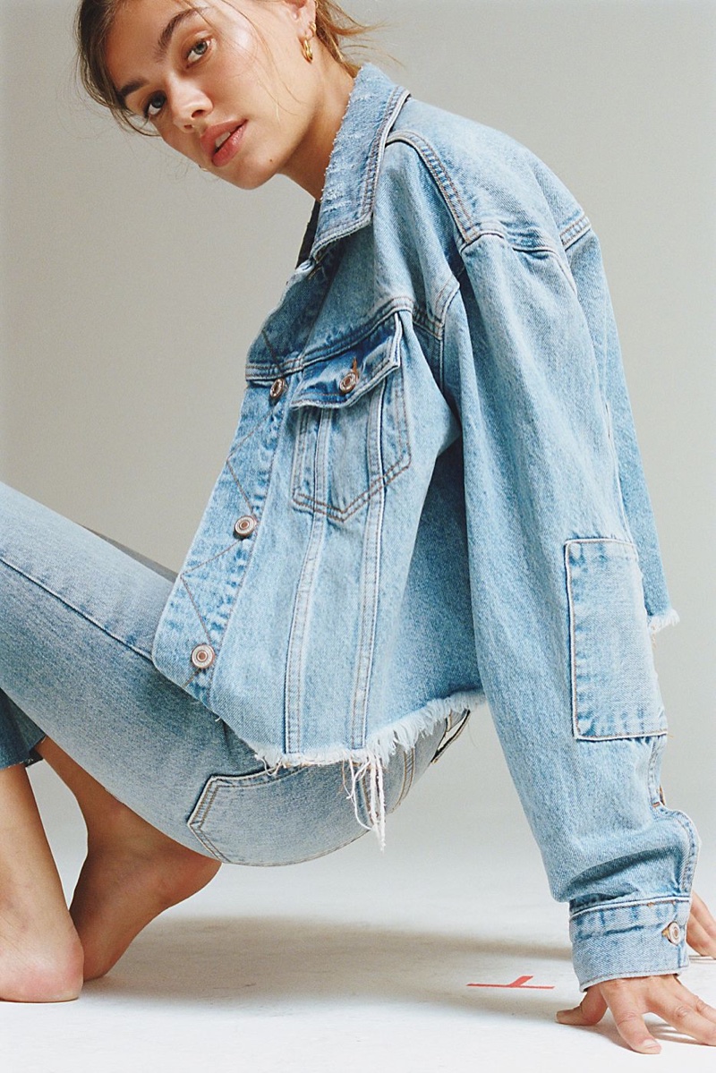 Free People Cropped Denim Jacket and We The Free Stella Skinny Jeans