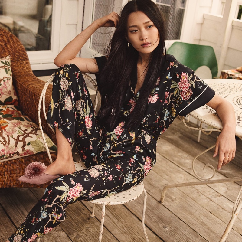 H&M x GP & J Baker Patterned Jumpsuit and H&M Mules with Pompoms